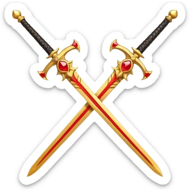 Golden fiery royal two crossed swrods with red gem and golden blade sticker
