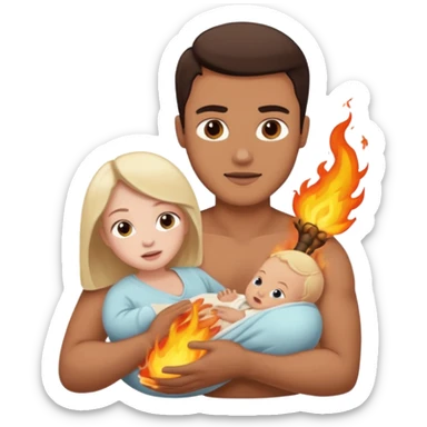  woman being burned in front of a very handsome man who carries a baby sticker