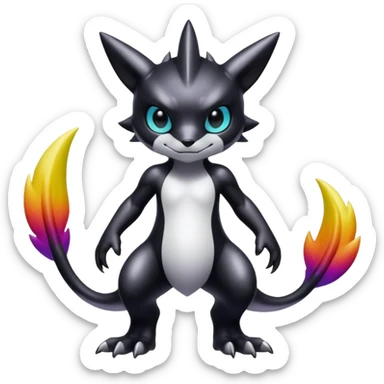 white blacks edgy colorful gradient shiny glossy Fakémon-Digimon-creature-hybrid (full body) sticker