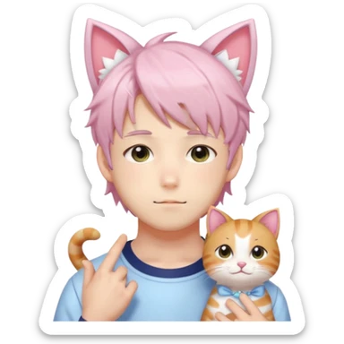 Shiny Blushing Cute Kawaii Handsome Shoujo Anime Man with Cat Ears Loli style Trending Style Cottagecore Pastelcore  sticker