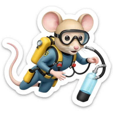 mouse wearing scuba gear dive into the sea with diver mask and oxygen tank sticker