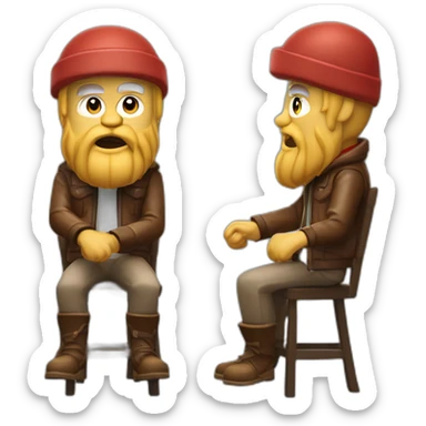 biff wiff short santa beard wearing a brown leather jacket and a paddy cap sitting in a folding directors chair looking angry(full body, ios17) sticker
