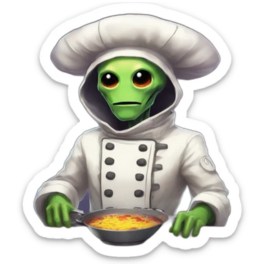 alien chef scifi roguelike rpg style inspired by slay the spire digital art sticker
