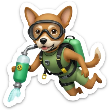 dog wearing scuba green gear dive into the sea with diver mask and oxygen tank sticker
