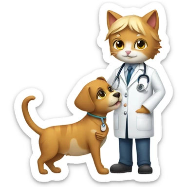doctor cat treating a dog patient sticker