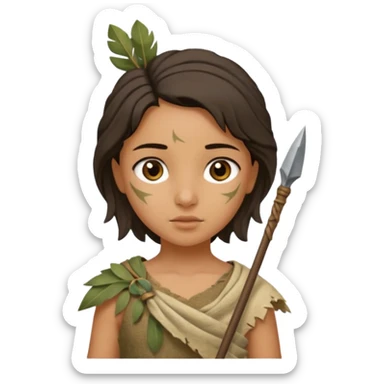 ancient girl, tattered leaf cloth, hold spear sticker