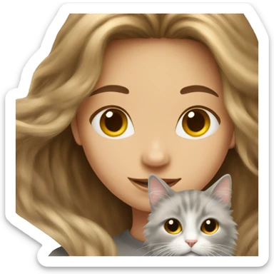 Girl-long-hair-brunette-and-cat-angora sticker