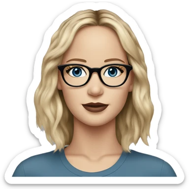 Realistic Jennifer Lawrence wearing black glasses and blue eyes  sticker