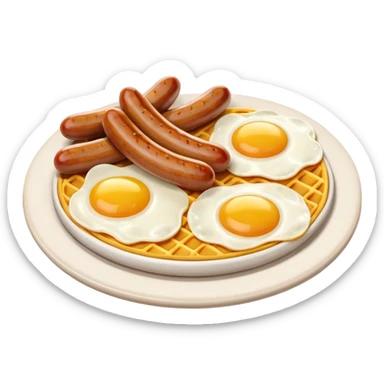 sausage and eggs object icon, fried eggs with sunny yolks, grilled sausages, warm breakfast vibe, delicious food presentation, 3D cartoon style, mobile game icon style, centered, clean background, no text, no watermark
 sticker