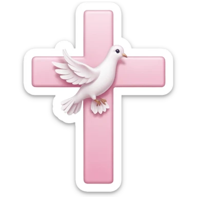 Pink and white simple cross with a dove at the corner  sticker