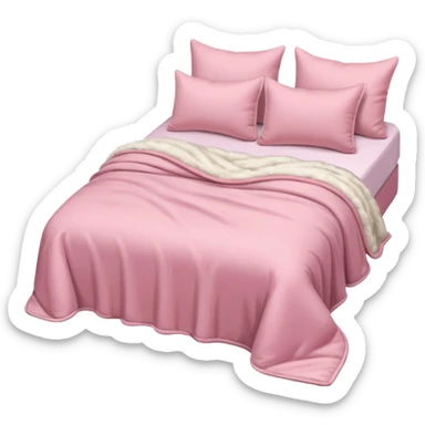  pink cozy bed with soft pillows and a fluffy blanket, neatly made, realistic  sticker