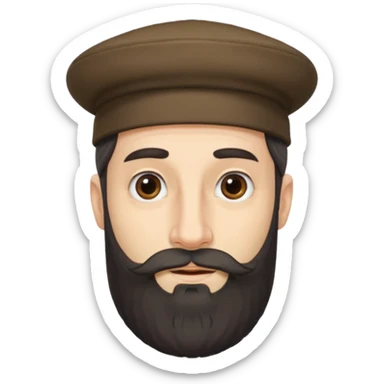 A man with payos hairstyle and a jewish hat with a very large nose and a beard sticker