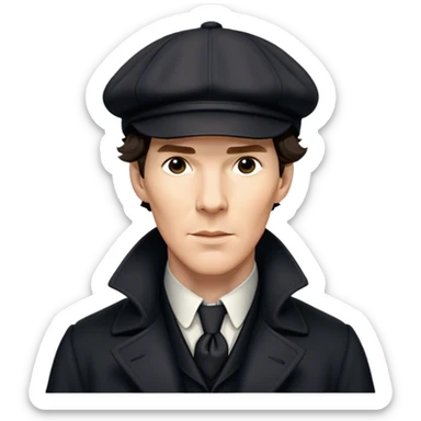sherlock holmes benedict cumberbatch, wearing a deerstalker hat, Long dark coat, Dark suits sticker