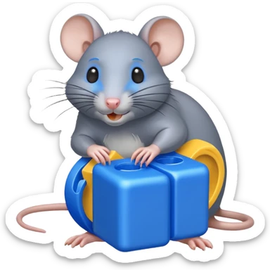raton gris comiendo bloque azul sticker
