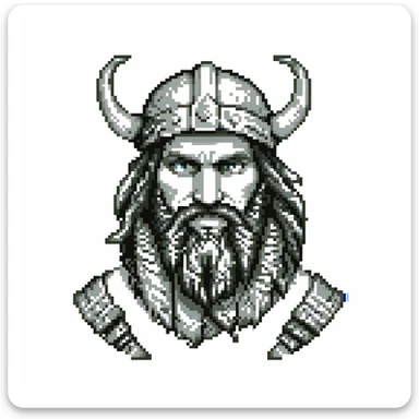 MS-DOS style command prompt window with the prompt 'Doss' instead of 'Dos', featuring a large detailed ASCII art of a bearded viking inside the command window, black and green retro computer terminal style sticker