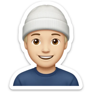 A guy head with white beanie sticker