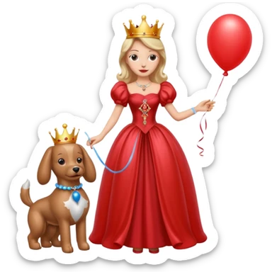queen wearing dress, holding balloon dog sticker