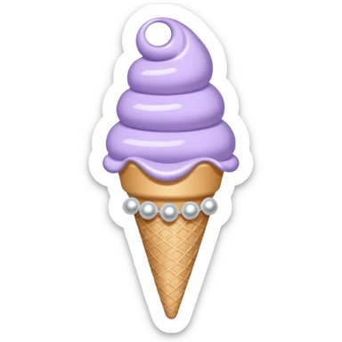 ice cream cone with pastel lavender scoop and silver pearls sticker