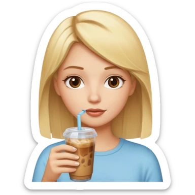 Blonde haired girl drinking an iced coffee sticker