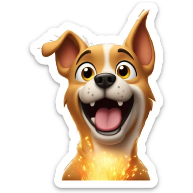 Dog in a looney tunes style inside of a firework in a cartoonish fashion sticker