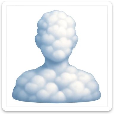 contour of a person from shoulders up facing forward, filled entirely with 3D fluffy white clouds inside, volumetric, soft, realistic lighting and shadows, in the style of Apple emoji clouds, front view sticker