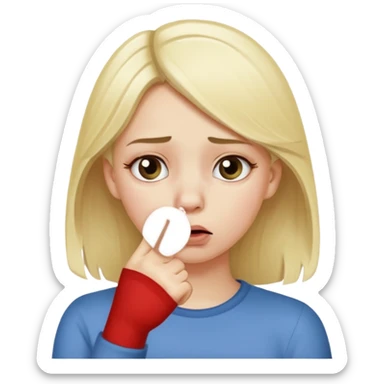 white blonde girl holding her nose with her index finger and thumb because something stinks  sticker