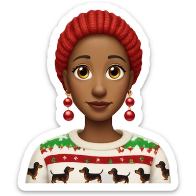 Skin tone: My skin is quite pale with a very tiny hint of peace. Outfit: An ugly Christmas sweater with brown dachshunds on it. Accessories: Just lady bug earrings. Expression: Unbothered sass. My age: 80  sticker