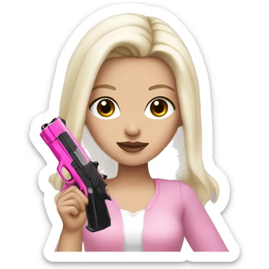 White Girl hand pink nails holding pink gun with black hair and brown eyes sticker