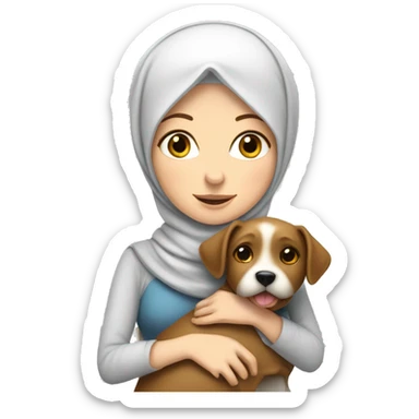 pretty white skin woman with hijab hugging a dog sticker