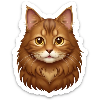 cinematic-cute brown-maine-coon-cat-portrait-emoji,-head-tilted-playfully-and-inquisitively,-sleek--brown-and-gold-tones-with-hints-of-deep-auburn-fur,-simplified-yet-adorable-features,-highly-detailed,-glowing-with-a-warm,-friendly-glow  sticker