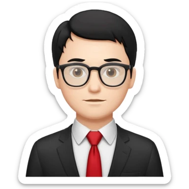 white man in white shirt, having red tie, black hair, wearing glasses sticker