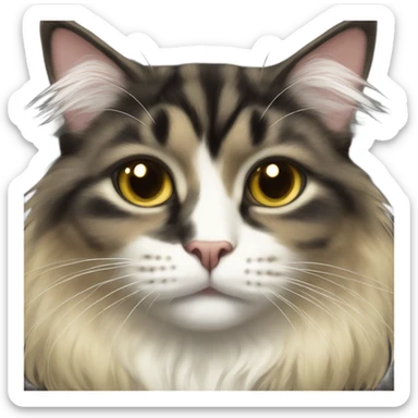 long haired mixed brown black cream fur cat with hazel green cat eyes and black boot furs sticker
