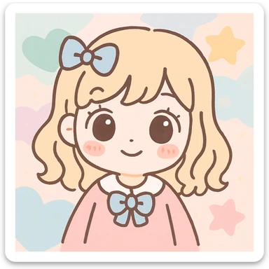 Add a soft pastel background to the cute kawaii girl emoji, keeping the style consistent with the original kawaii emoji style. sticker