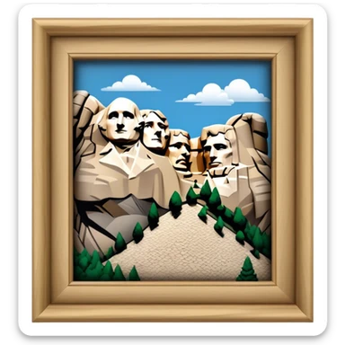 Cinematic Realistic Mount Rushmore Landmark Emoji, showcasing monumental carved presidential faces rendered with crisp textures and dynamic, historical lighting. sticker