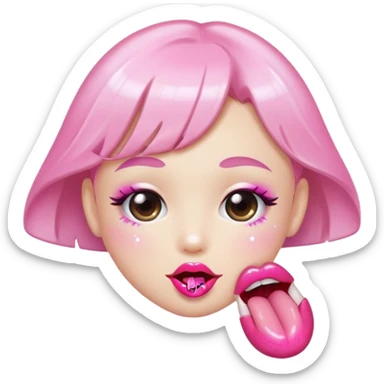 sparkly glossed lips emoji, tongue peek, kawaii shine sticker