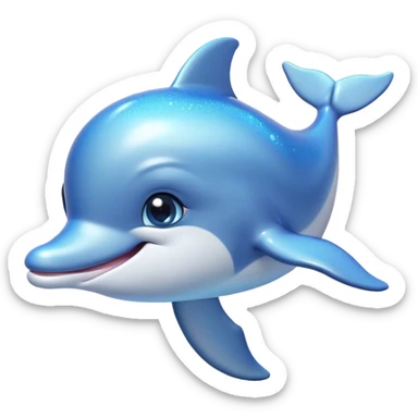 Cinematic Cute Dolphin Portrait Emoji, Head tilted playfully and inquisitively, featuring a smooth, streamlined body with shimmering, silvery-blue skin and round, sparkling eyes full of playful charm, Simplified yet irresistibly adorable features, highly detailed, glowing with a warm, friendly oceanic glow, high shine, affectionate and lively, stylized with a touch of aquatic whimsy, soft glowing outline, capturing the essence of a mischievous yet loving dolphin that appears as if it could splash out of the screen into your arms! sticker