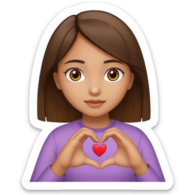 Girl with hazel eyes olive skin tone and brown straight hair making a heart with her hands  sticker