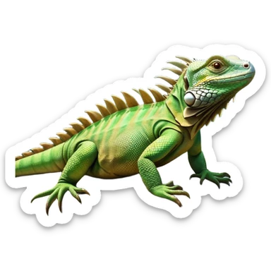 cinematic-iguana-realistic-full-body-basking-emoji,-long-scaly-body-stretched-out-on-a-sunlit-rock,-spiny-ridge-running-down-its-back,-textured-green-and-brown-skin-dappled-with-light,-sharp-intelligent-eyes-studying-the-surroundings,-long-tail-draped-over-the-stone,-simplified-yet-realistic-focused-features,-highly-detailed,-glowing-with-a-warm-tropical-glow

 sticker