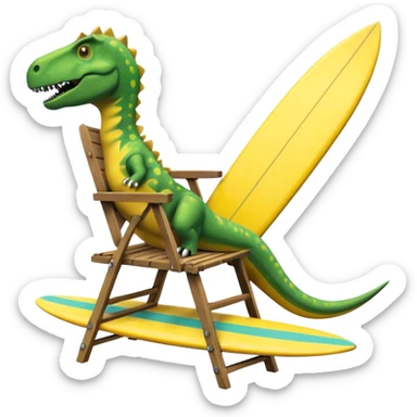 A chair falling off a roof with a surfing dinosaur  sticker