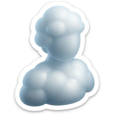 shoulder-up person fully made of white fluffy convex clouds, matte glass style, volumetric and soft clouds, airy and light appearance, clouds with slight transparency, no background sticker