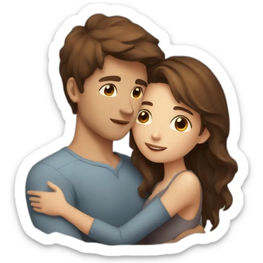 Beautiful Girl with long brown hair and boy with short brown hair cuddling at night sticker