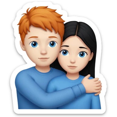 Ginger boy without facial hair hugging girl with black hair. Both have blue eyes.  sticker