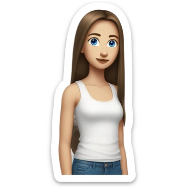 a teen girl with long, straight brown hair and blue eyes. Wearing a white tank top. sticker