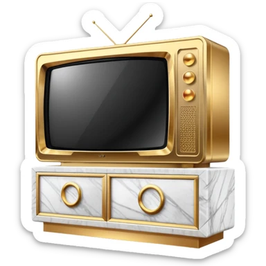 modern tv with news channel on it standing on a super luxurious marble cupboard sticker