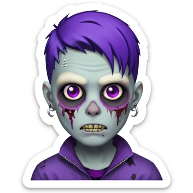 A zombie boy with black scene hair with purple streaks, ear gauges, and facial piercings  sticker