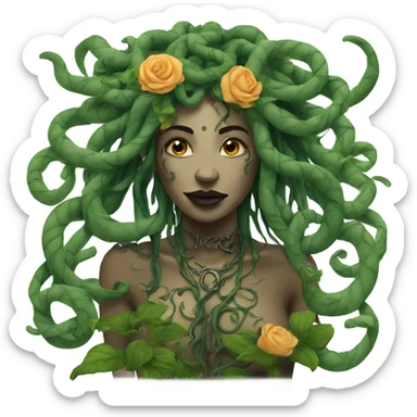 Medusa with dreadlocks tattoo surrounded by vines and flowers  sticker