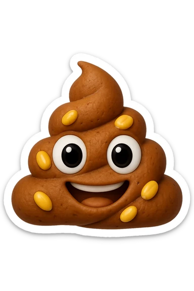 emoji stile iphone 3d di una cacca con mais visibile all'interno, iperrealistiche 4k sticker
