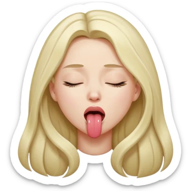 female , with long hair , eyes closed, tongue sticking out one side of mouth, strangling herself sticker