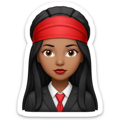 Black woman lawyer with long black hair and red headband, strong and sharp personality, confident look sticker