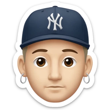 Hazme un moreno con aretes pequeños en las orejas con mucho volumen atrás una gorra plana new York yankee  sticker